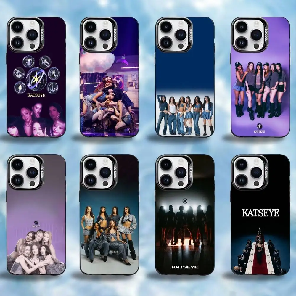 

Hot Group Music K-KATSEYE Phone Case For iPhone17,16,15,14,13,12,11 Plus,Pro Max Black Border Silver Plated Cover