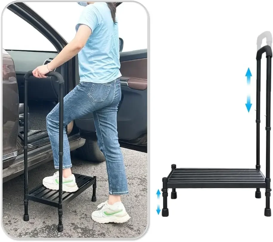 Step Stool with Handle Car Elderly Handicap Steps for Mobile Home with Handrail for Adults Seniors Bariatric