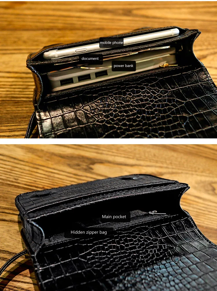 Modische Damen-Hüfttasche, multifunktionale kleine Tasche aus PU-Leder mit Krokodilmuster, lässige Sport-Brusttasche mit diagonalem Kreuz – Detail 4