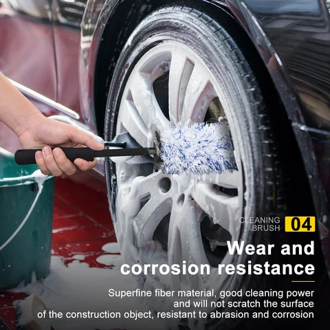 Супер щетка для мытья автомобиля, плюшевая щетка премиум-класса для колес, нескользящая ручка, легко моется, диски, спицы, бочки для колес, автомобильные аксессуары топ 10 фильтрующая губка - №5
