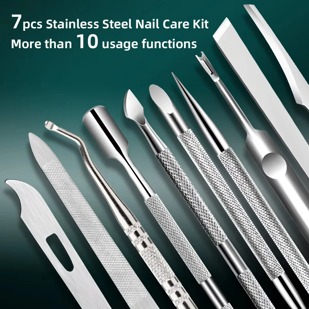 Kit pedicure professionale 7 in 1 in acciaio inossidabile: rimozione calli/spingipelle a doppia testa per uso domestico, spa e salone (facile pulito)