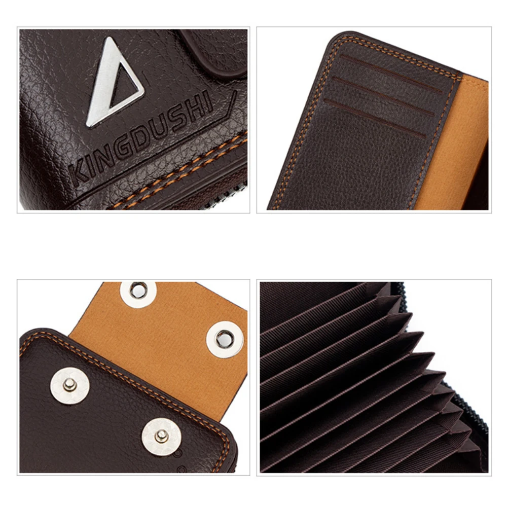 محفظة بإبزيم مزدوج، فتحة بطاقة متعددة، حامل بطاقات بسحاب، محفظة الجهاز للرجال، محفظة قصيرة للعملات المعدنية لتخزين العملات المعدنية للرجال يوميًا #4