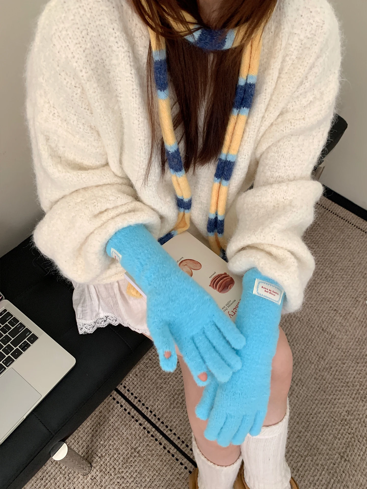 AliExpress Other Pure Color Soft And Glutinous Woolen Knitted Gloves For Women Long Winter Cycling Versatile Thickening Cold-Proof Warmth-Keeping