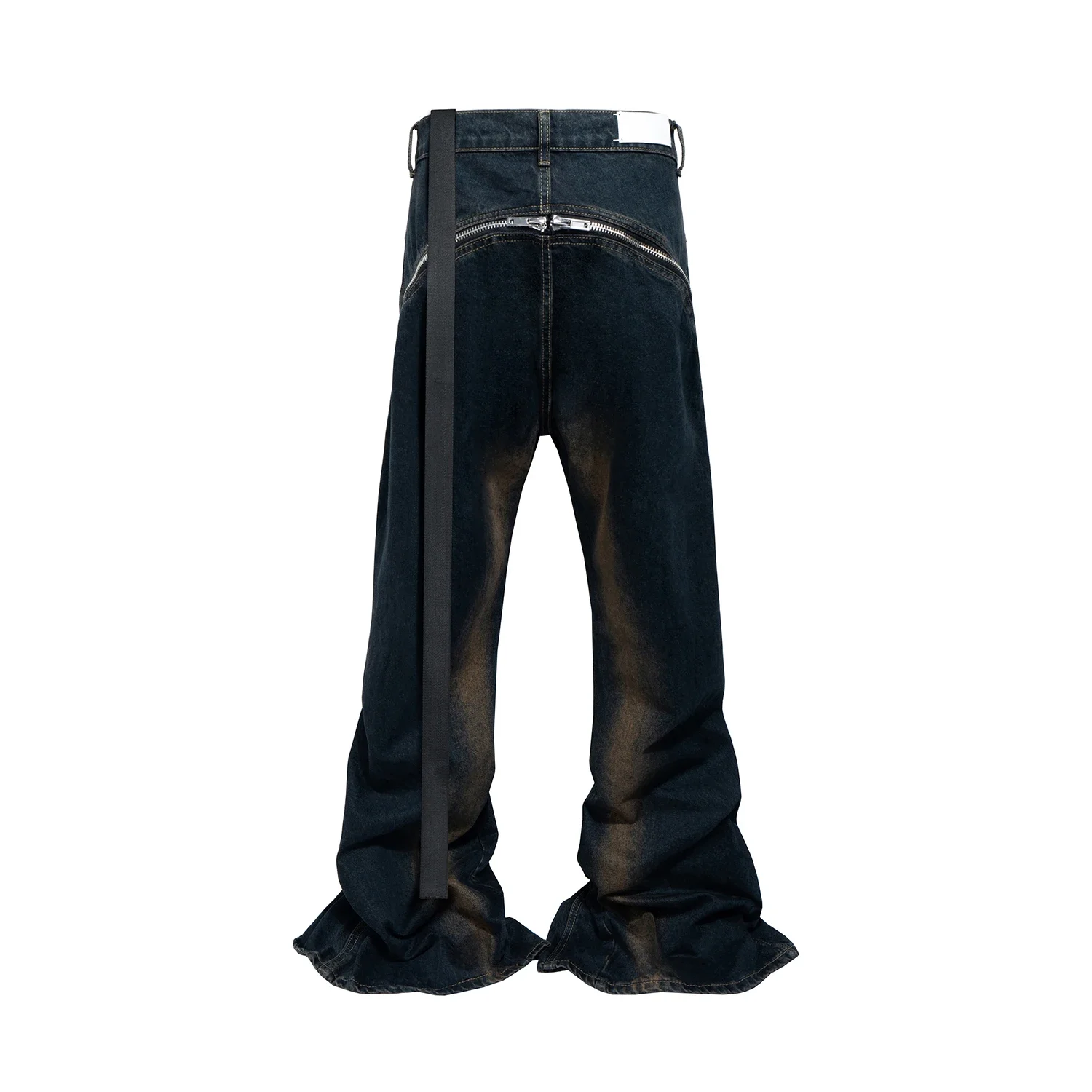 Ro Ribbons Double Zipper Gradient Baggy Flare Jeans Pants Mens Streetwear Ropa Hombre Casual Denim Trousers Loose Cargo Pants