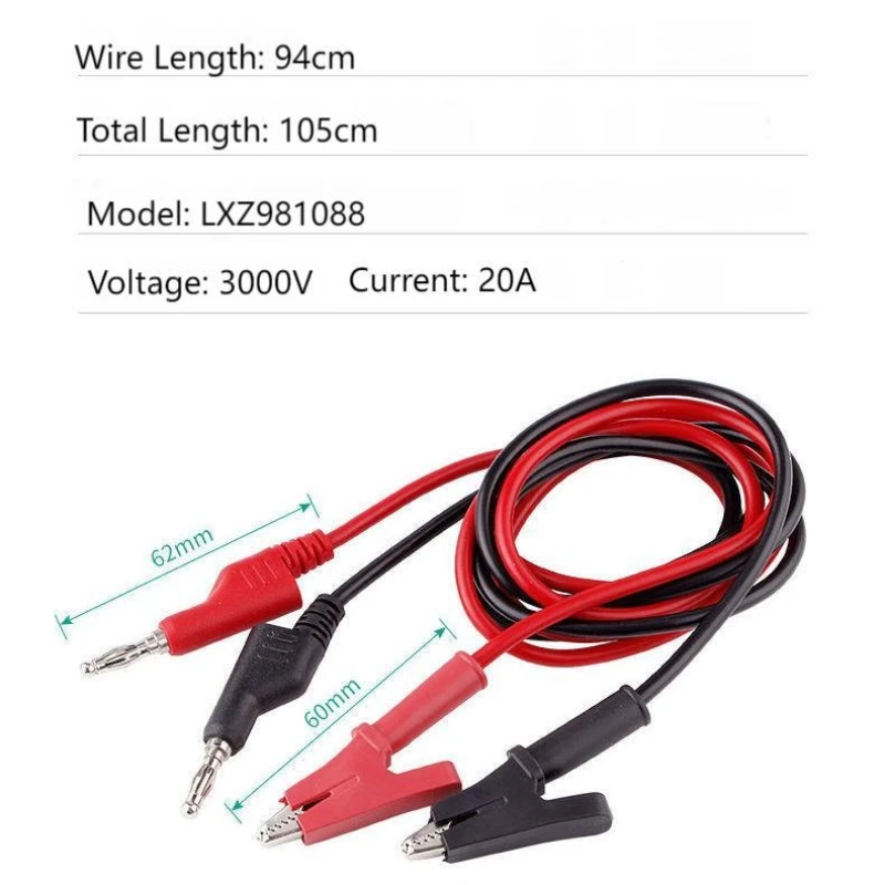 

3000V 20A 4mm Alligator Clip Power Test Cable High Voltage Power Clip Multimeter Plug Output Power Cord Banana Head