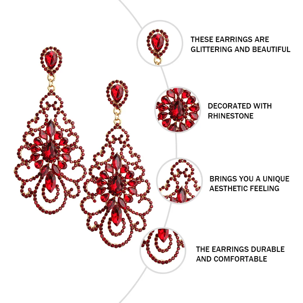 

1Pair Bridal Accessories Bridal Earrings Alloy Hollow Round Rhinestone Wedding Party Dance Anniversary Ear Studs