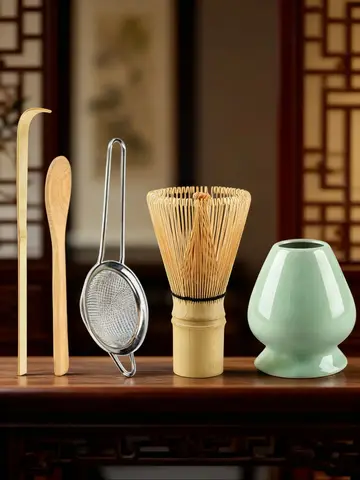 5pcs Matcha Whisk Set - Bamboo Whisk, Tea Strainer, Scoop, Spoon, Sifter, Whisk Holder, Perfect Matcha Starter Kit for Matcha