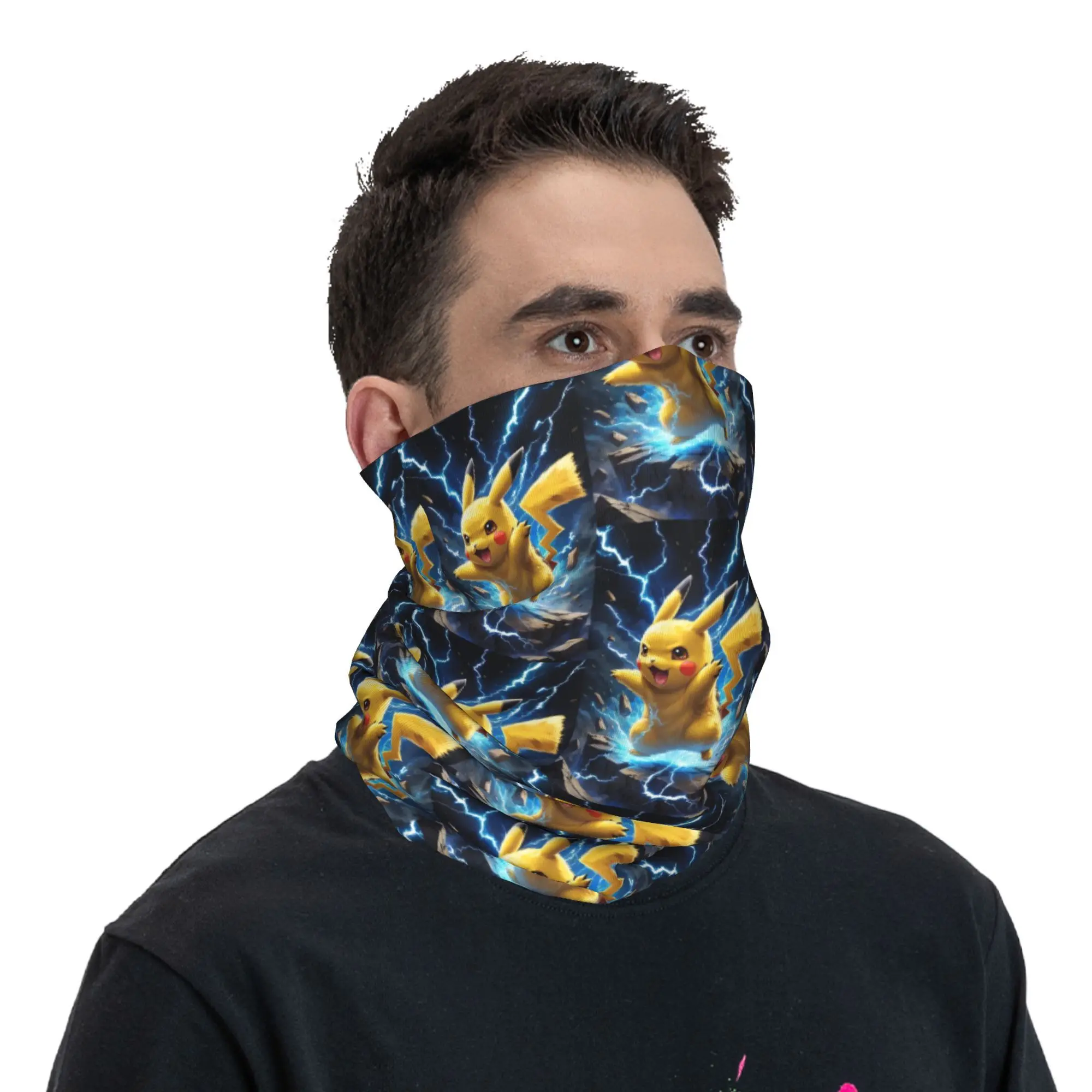 Custom P-Pikachues Flashing Lightning Winter Headband Neck Warmer Women Men Hiking Camping Tube Scarf  Face Bandana Gaiter