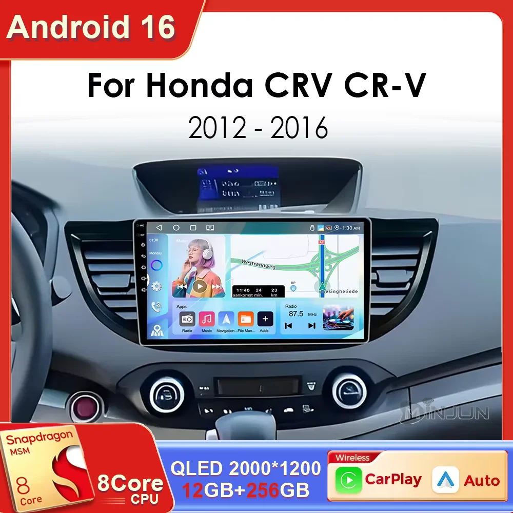 Rádio de Carro Android 16 de 10" para Honda CRV 2012 2013 2014 2015, Multimídia de Carro, Vídeo, Áudio, Autorádio, Player GPS, Carplay Auto