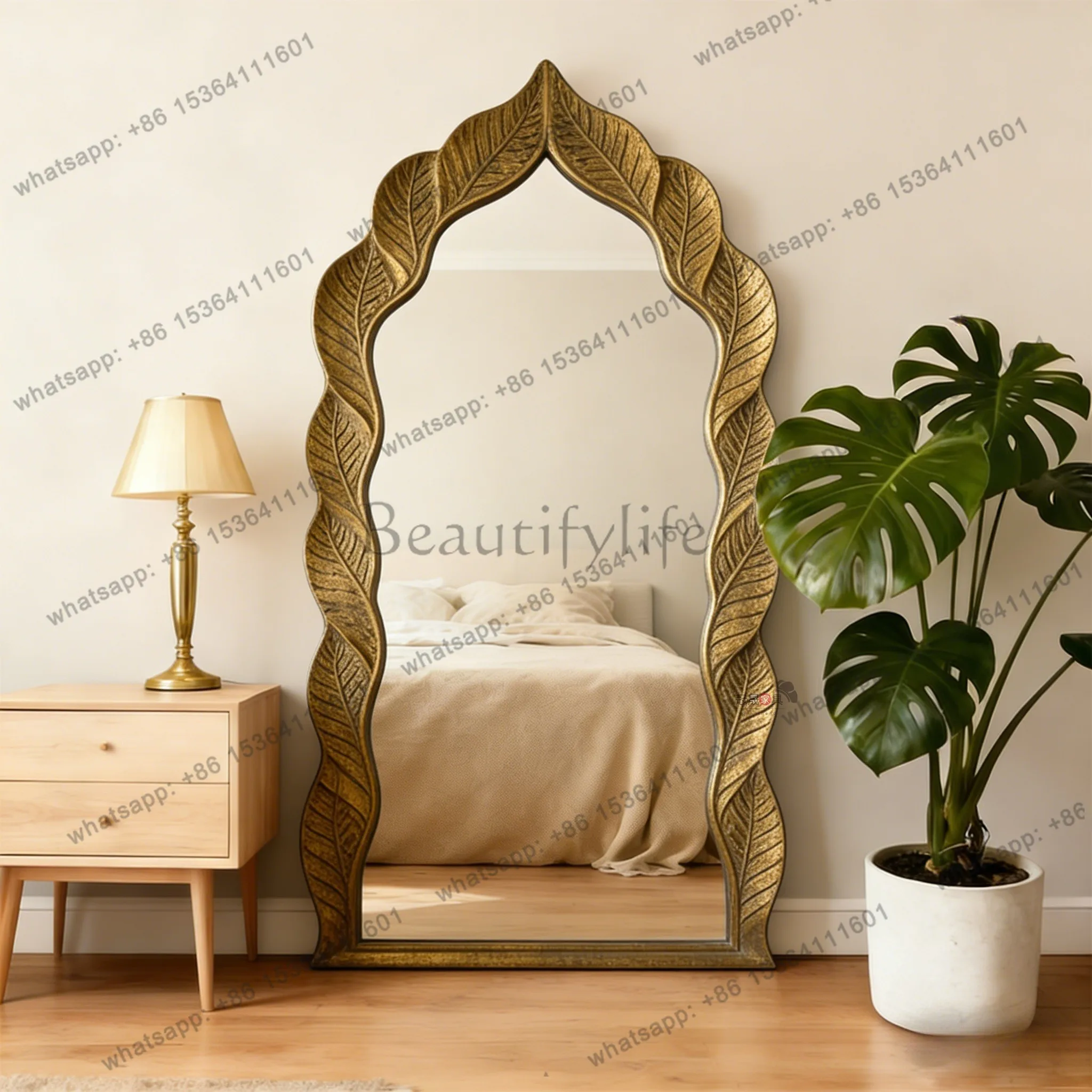 LS French retro art full-body mirror home-carved floor-to-ceiling European creative lace dressing mirror
