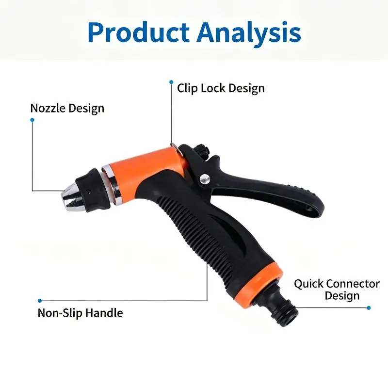 High Pressure Water Spray Adjustable Pattern Non Slip: Handle Leak Proof Connector Car Wash Garden