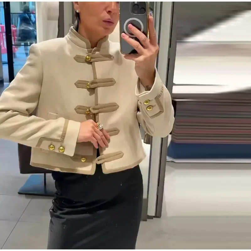 

Укороченный жакет в стиле Наполеона, женская весенняя новинка, топ с длинными рукавами, винтажная приталенная короткая верхняя одежда, модный повседневный наряд для женщин