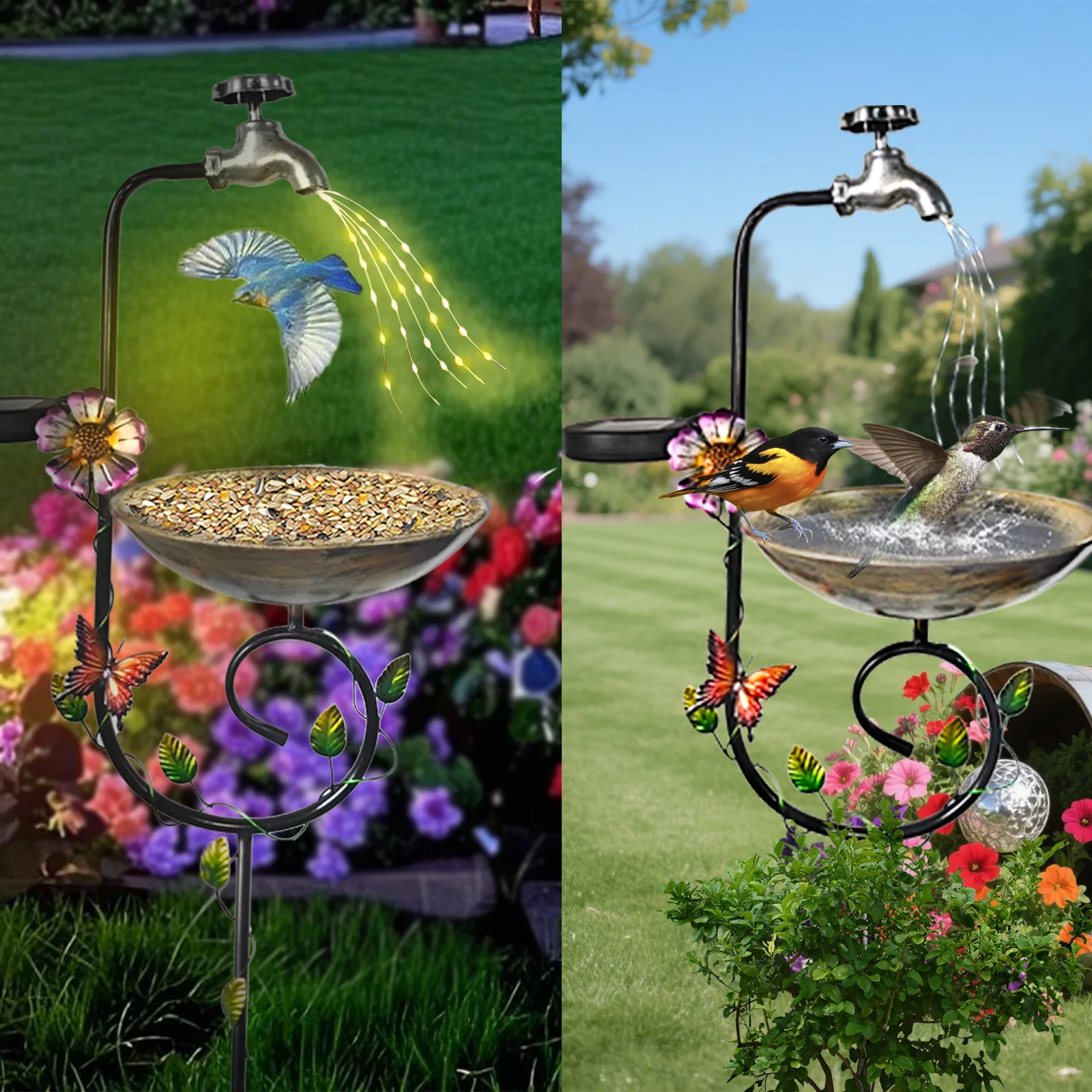 

Солнечная металлическая птичья ванна с решетчатой опорой для растений на открытом воздухе, садовая птичья ванна для вьющихся растений со съемной железной чашей