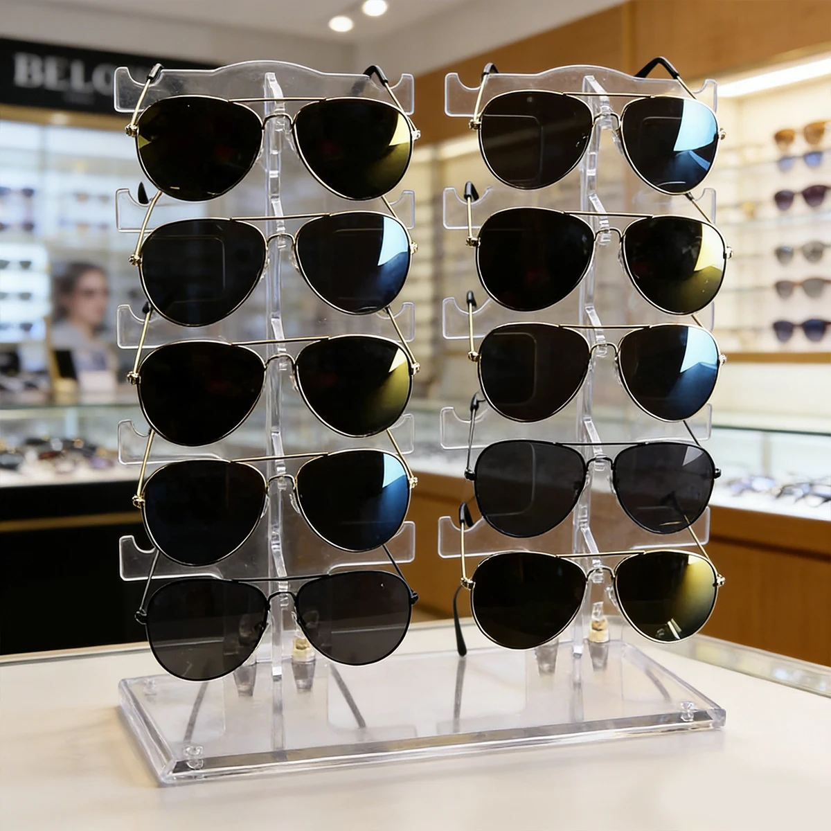 Transparent Acrylic Double 1pc Row Sunglasses Rack | Eyeglasses Display Stand & Storage Organizer Holder for Sunglasses