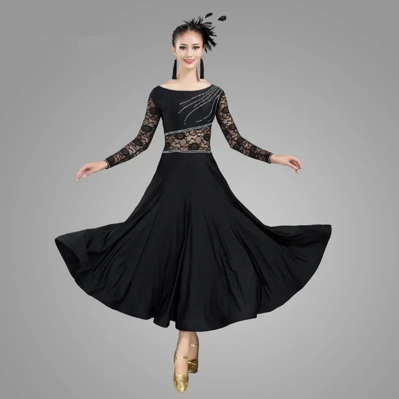 Black red blue Standard Dance Dresses Flamenco Dress Ballroom Waltz Dresses Red Social Dress Tango Modern Dance Costumes