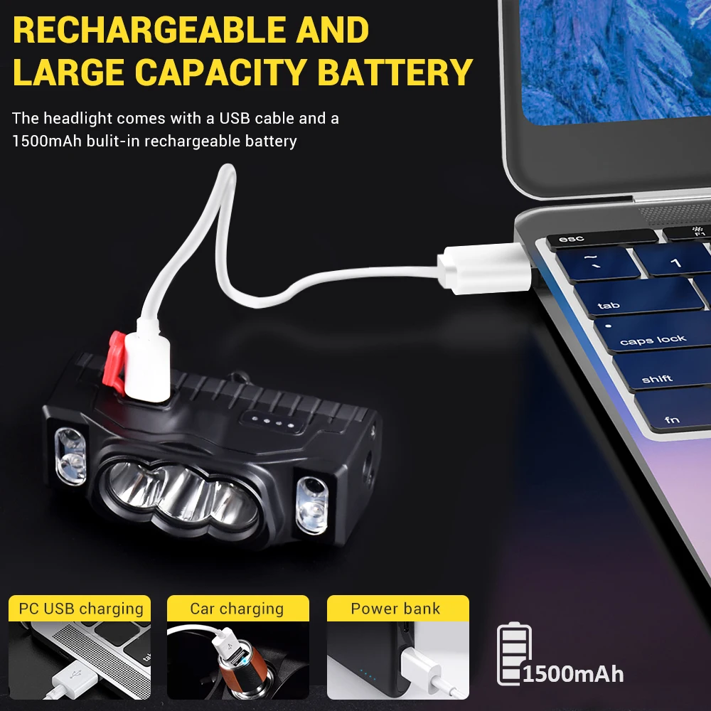 W660-3 Multi Function Sensor Headlight Strong MagneticHeadlamp  Equipped with Bicycle Clips Outdoor Waterproof Cycling Light