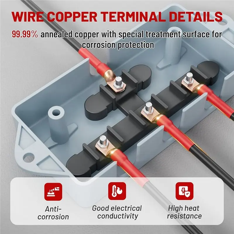 B84B-Battery Cable Ends 8 AWG-5/16 With 3:1 Heat Shrink Tubing Heavy Duty Copper Wire Lugs
