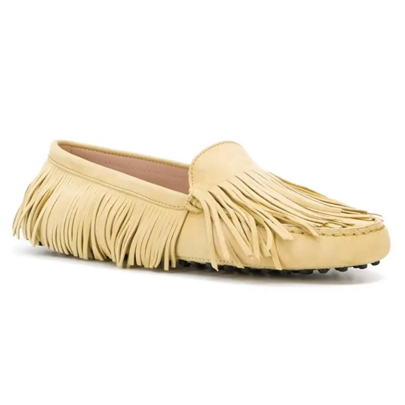 New Real Leather Tassel Covered Flat Ballet Shoes Round Toe Comfortable Leisure Shoes Fringed Moccasin Gommino Shoes