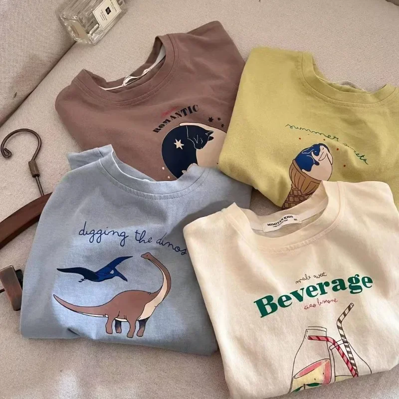 Summer Clothes Fashion Cute Boy Girl Children Cartoon Bear Short Sleeve T-shirt Baby Letter Loose Tops Kis Cotton Casual Tees