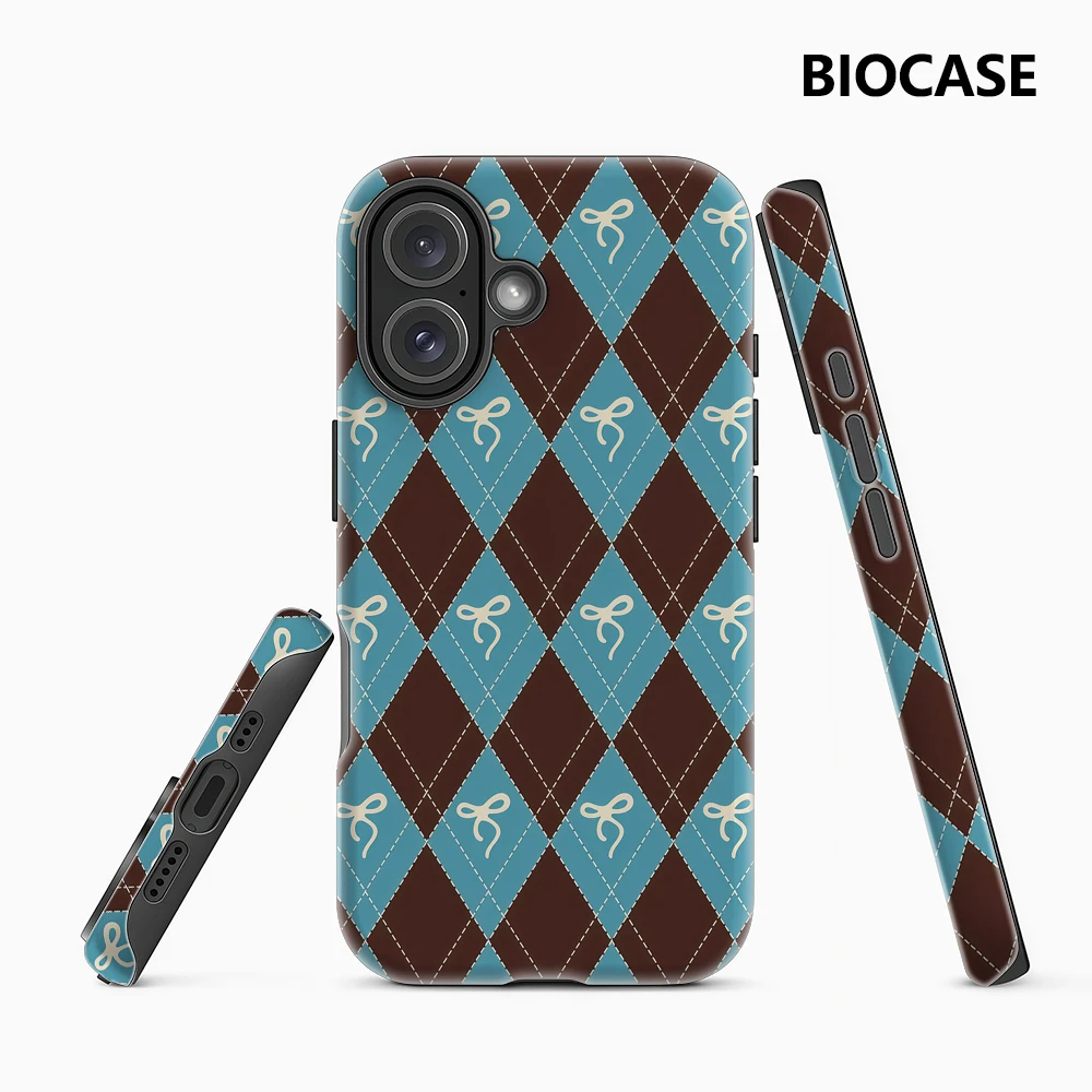 Braune und blaue Rhomb Bow IPhone 17 Must-Haves Handyhülle für IPhone 17 16 15 14 13 12 Pro Max Plus Doppelschichtige Rückseite