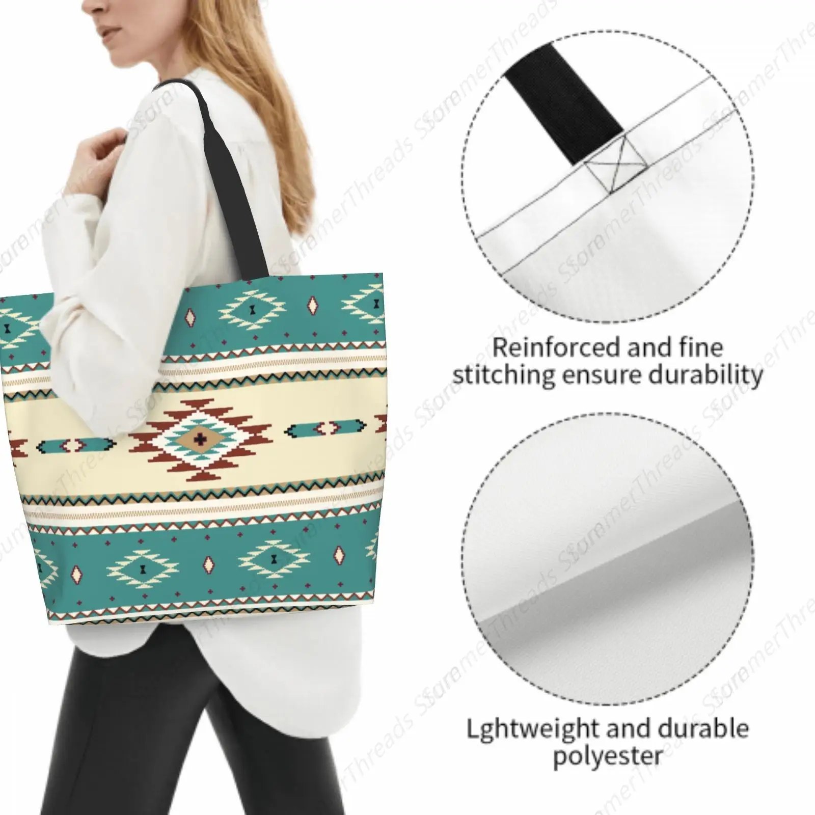 Native American Pattern Tote Bag for Women Large Print Bags Portable Beach Bag Reusable Grocery Bags Waterproof
