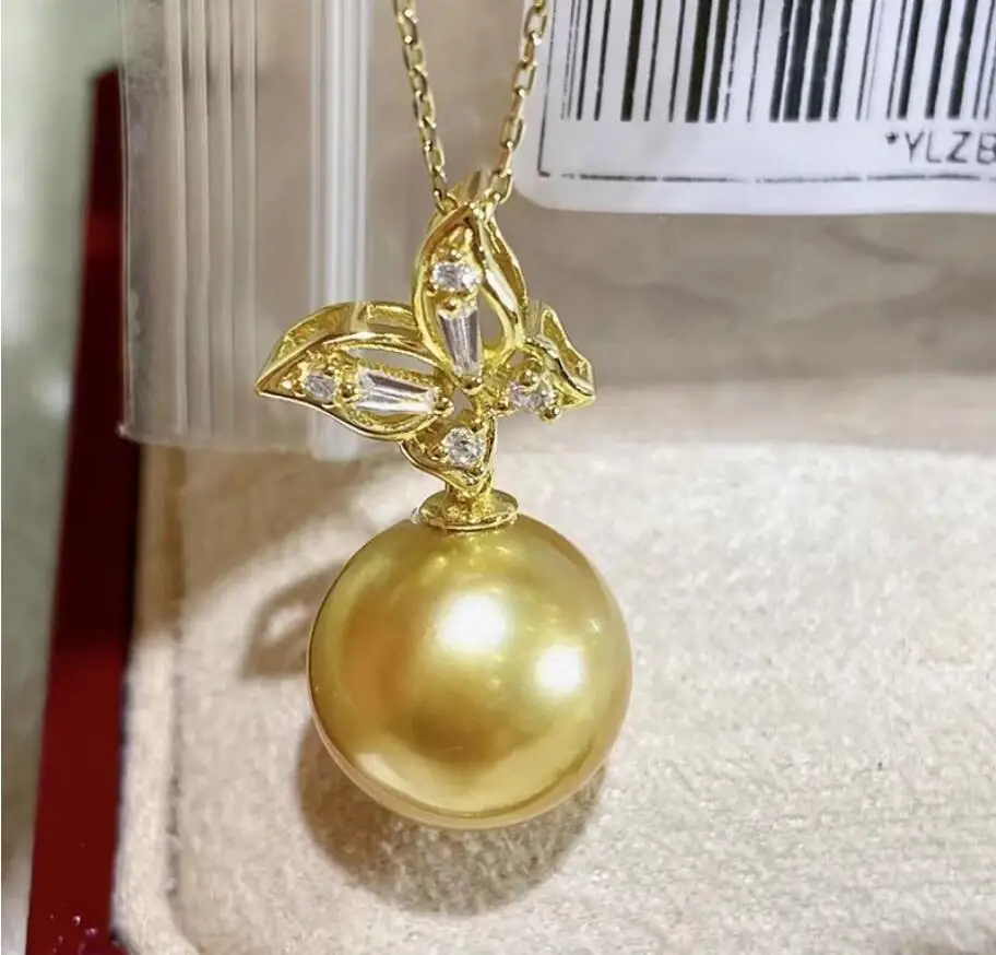 

Charming 18" 10-11mm South Sea Round Gold Black Pearl Necklace Pendant 925s