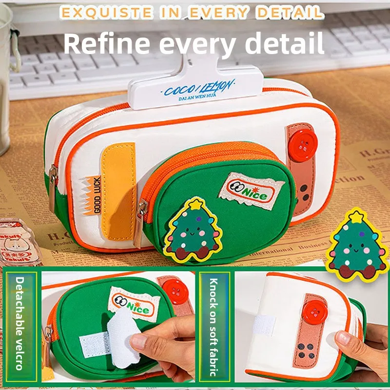 Cross-border christmas pencil case, cute and high-value ins style, large capacity stationery box, primary and junior high