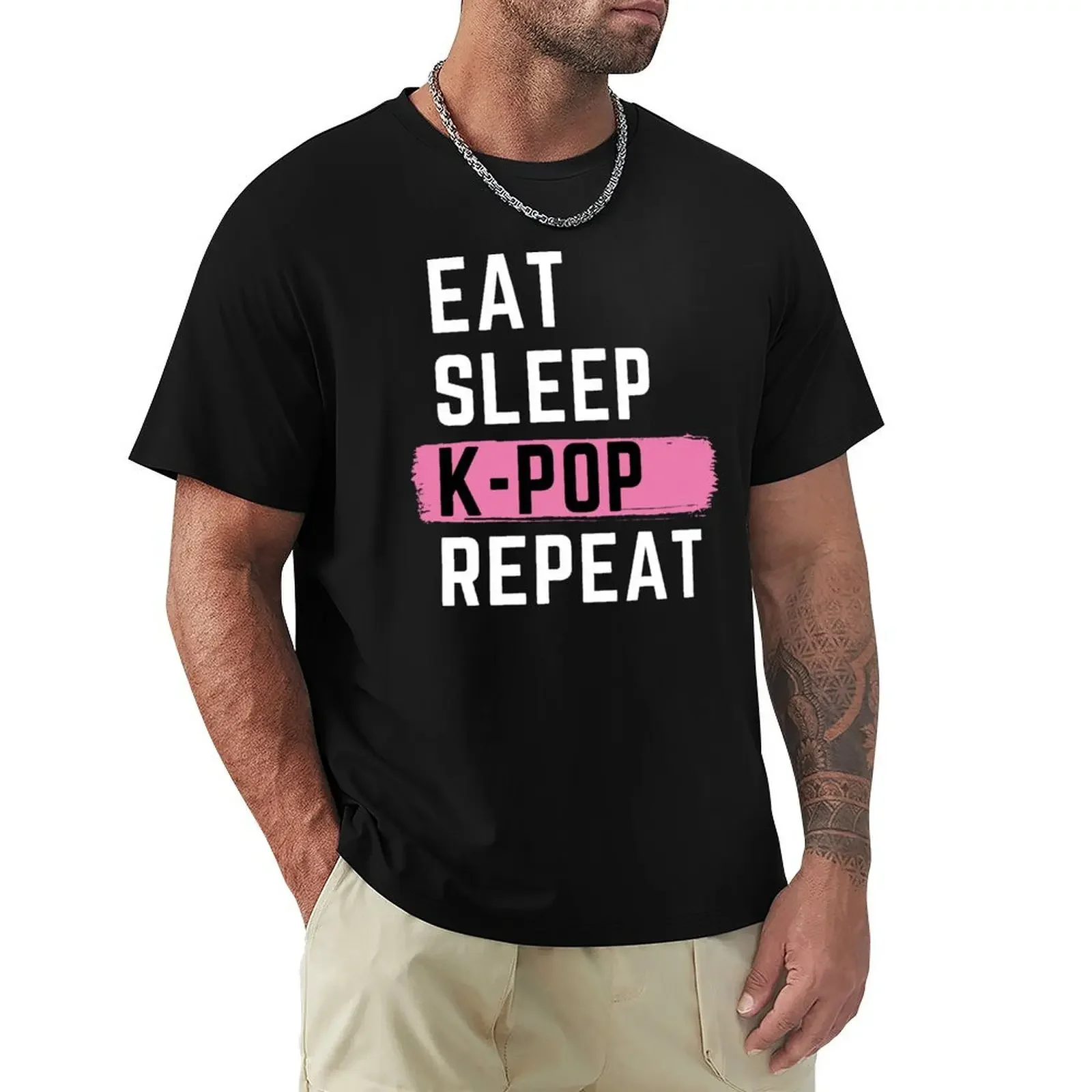 Eat Sleep K-Pop Repeat T-shirt new edition anime clothes boys animal print men workout shirt