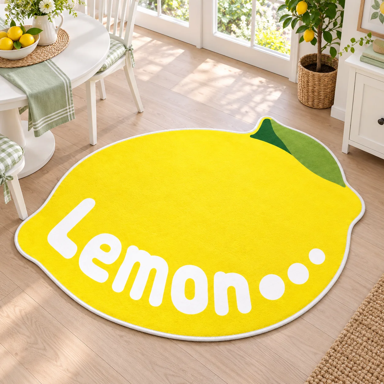 Lemon Fruit Shaped Area Rug, Fresh Citrus Floor Mat for Kitchen Living Room Entryway, Soft Flannel Home Decor and Unique Gift