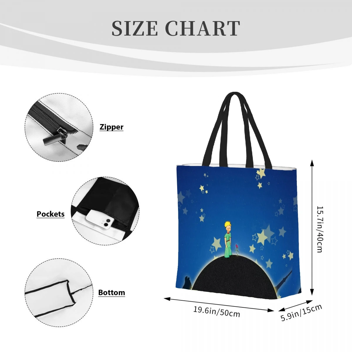 Little Prince Customize Tote Bag Printed Traveling Shoulder Bags Eco Reusable Shopping Bags For Women with Print