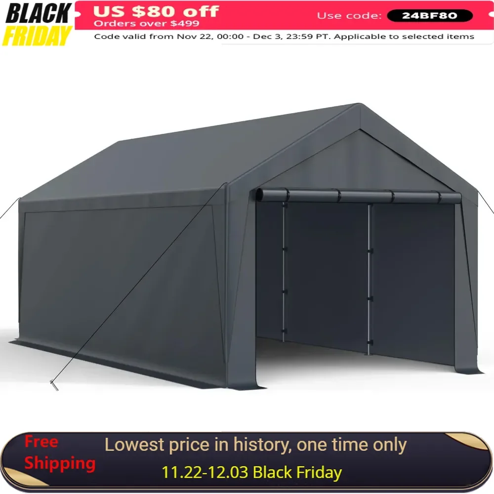 

10x20FT Carport Garage with Removable Sidewalls and Doors, All-Season Tarp, UV Resistant Waterproof, Heavy Duty Carport Garage