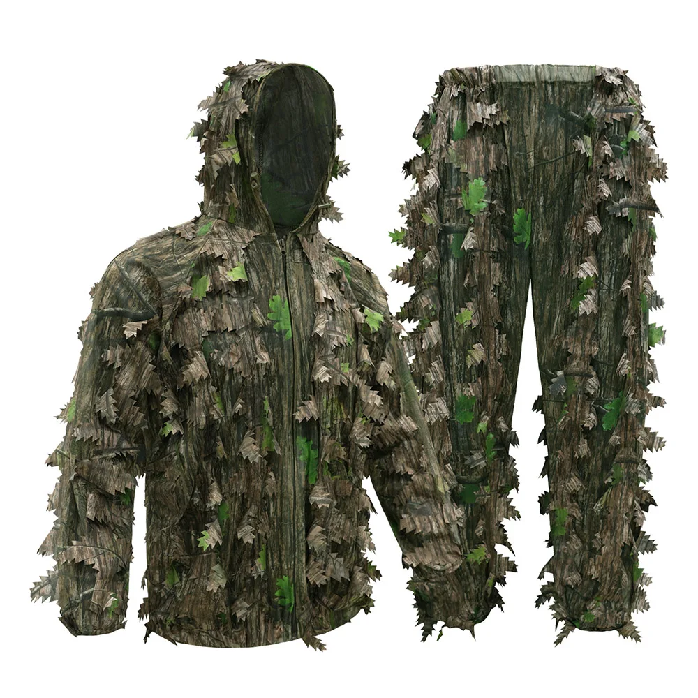 Outdoor Hunting Adult Green Leaves/DeadLeaves Camo Bionic Leaves Camouflage Suit CS Training Ghillie Suit Hunting Accessories