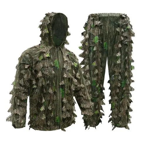 Outdoor Hunting Adult Green Leaves/DeadLeaves Camo Bionic Leaves Camouflage Suit CS Training Ghillie Suit Hunting Accessories