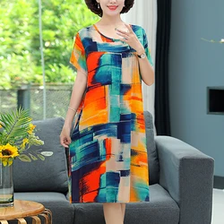 New 2023 Casual Vintage Summer Dress For Women Print Flowers Short Sleeve O-neck Dresses printing Ladies Party Dress