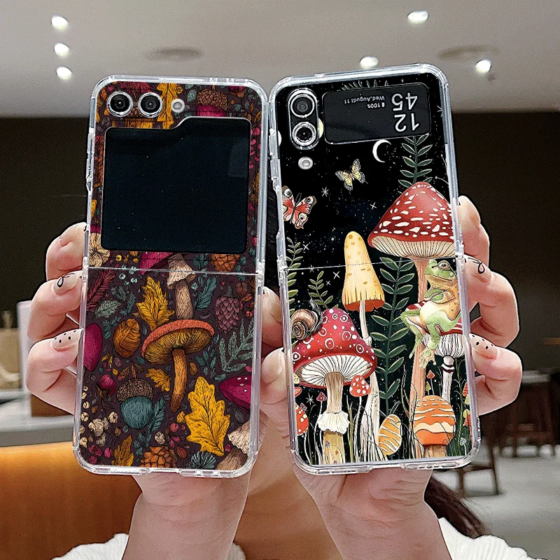 Creative Personality Mushroom Pattern Clear Phone Case for Samsung Galaxy Z Flip 7 Flip 6 5 4 3 Folding Cover for Z Flip7 Flip5