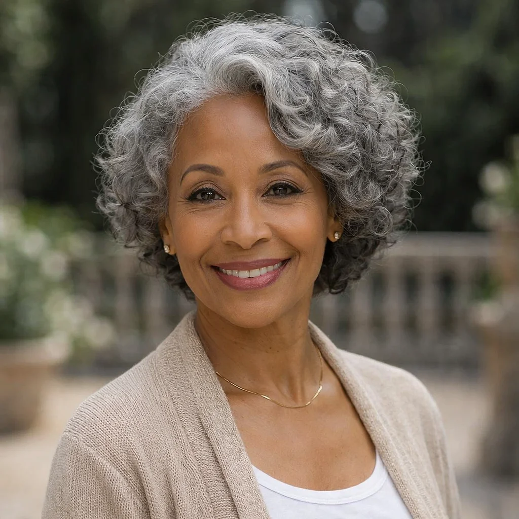 

Soul Lady Salt & Pepper Wig Glueless Loose Curly 5x5 Lace Closure Human Hair With Bangs Silver Grey Short Bob Wigs For Seniors