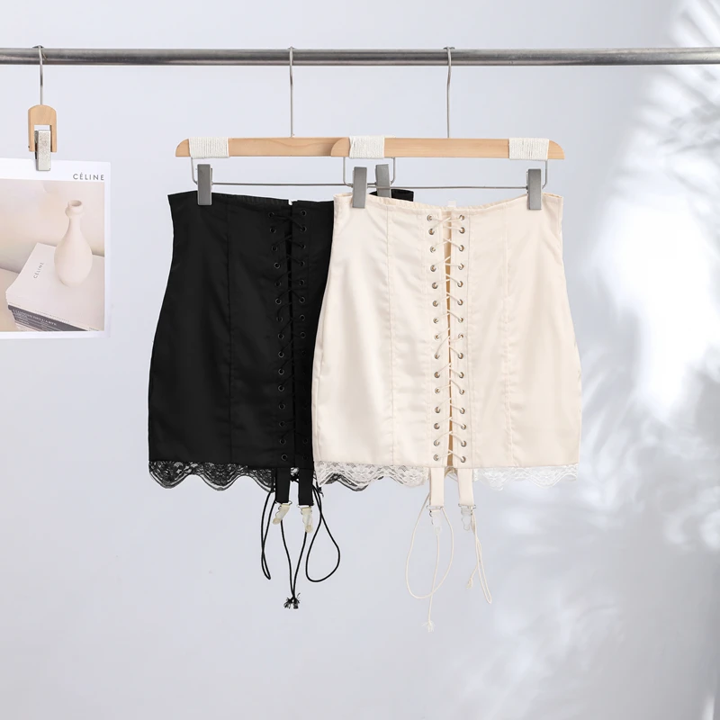 Sexy Lace Bandage Women's Skirt Patchwork Hip Package Empire Female Midi Skirts 2026 Summer Autumn All-match Lady Bottom