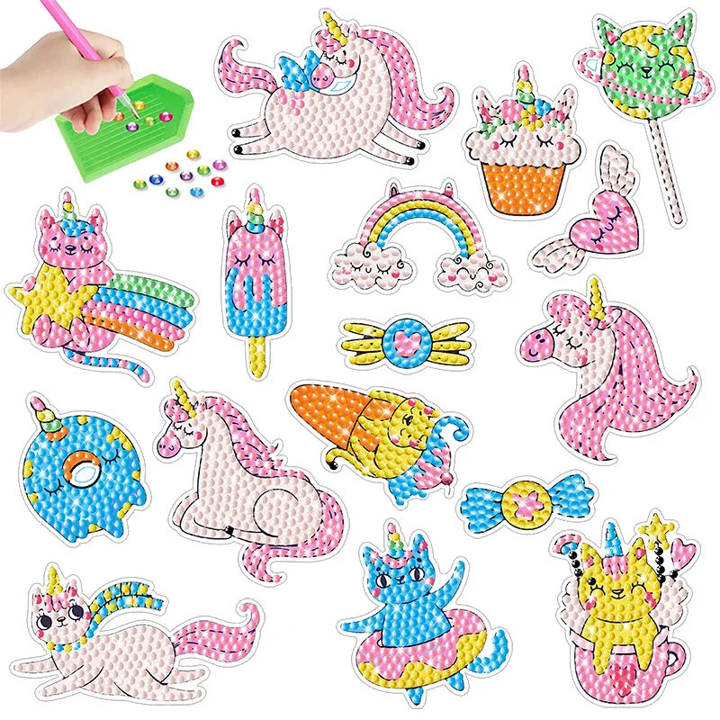 Colourful Unicorn Diamond Painting Randomly Stick DIY Stickers Rainbow Horse Wall Stickers Children's Handmade Stickers Round Dr