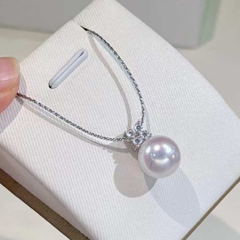 925 Sterling Silver Four Leaf Clover Pearl Pendant Jewelry with 11-12mm Big Aurora White Mirror Face Natural Edison Pearl Bead