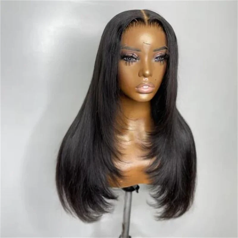 

Natural Deep 26 inch 180 Density Glueless Silky Straight Long Black 13*6 Lace Front Wigs For Women Babyhair PrePlucked Daily