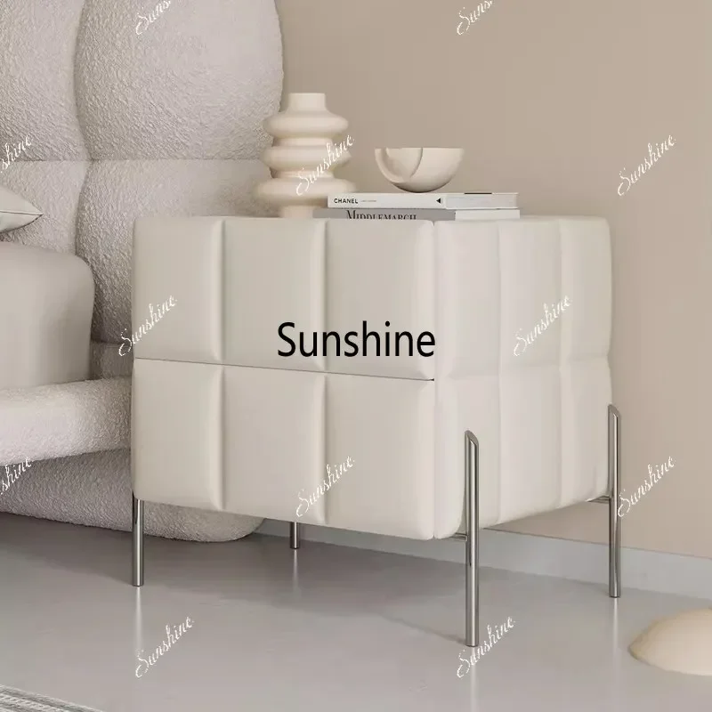 Italian minimalist bedside table modern cream style smart bedside tableT*