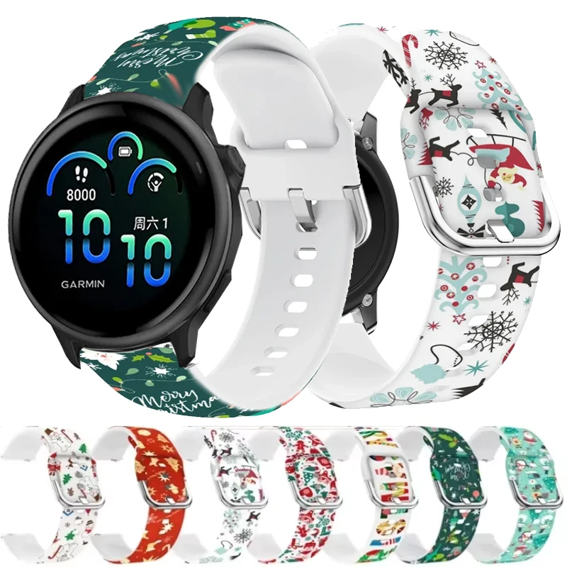 20mm 22mm Christmas Printed Strap For Garmin Forerunner 55 158 165 245 255 265 645 970 570 Silicone Band For Garmin Venu 2 3 4