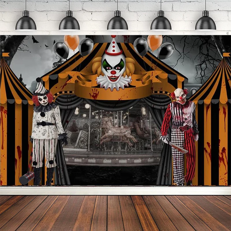 

Halloween Circus Photography Backdrop Scary Evil Crown Hallowmas Background For Scary Vampire Horror Night Photo Banner Decor