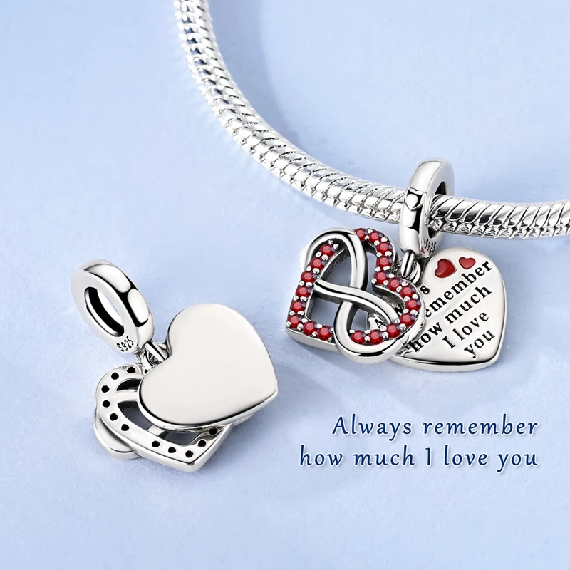 

925 Sterling Silver Heart Shaped Infinite Engraving Charms Pendant For Women Fit Original Bracelet DIY Birthday Jewelry Gifts