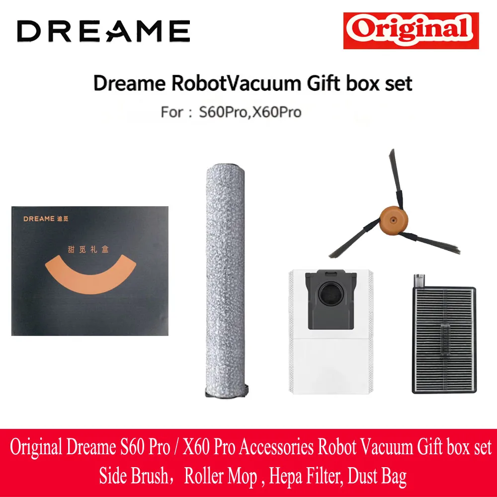 Originele Dreame S60 Pro / X60 Pro Accessoires Robotstofzuiger Geschenkdoosset Zijborstel, Rolmop, Hepa-filter, Stofzak