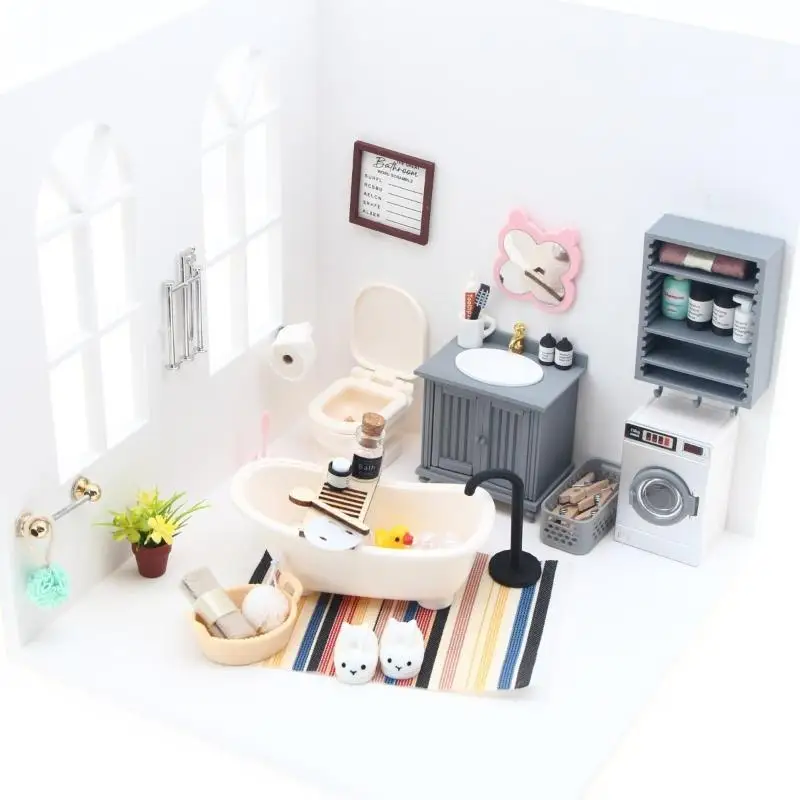 【M】1Pcs 1:12 Miniature Dollhouse Simulation Washing Machine Model Rechargeable Electric Toy Appliance Gift For Kids Home Decor