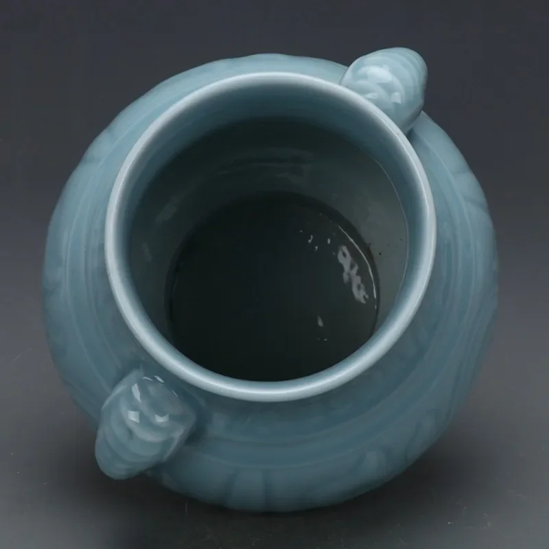 تشينغ تشيان لونغ منحوتة الفيل مقابض زهرية الصينية اليشم زهرية العتيقة أحادية اللون الخزف العتيقة الآسيوية ديكور غرفة المعيشة