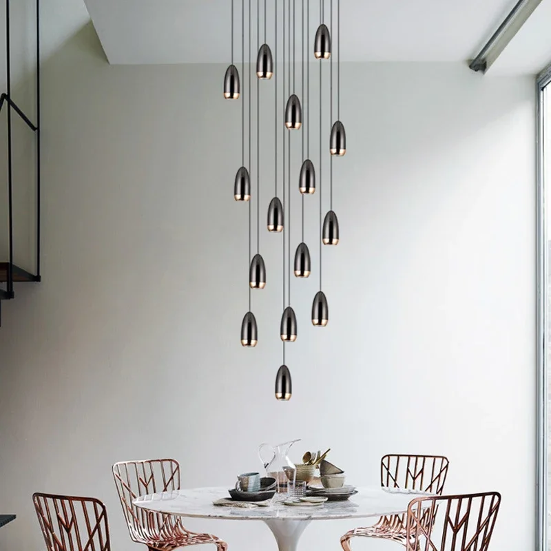 Nordic Creative LED Light Uxury Stair Chandelier Modern Simple Duplex Hall Revolving Loft Apartment Decoration Family Chandelier