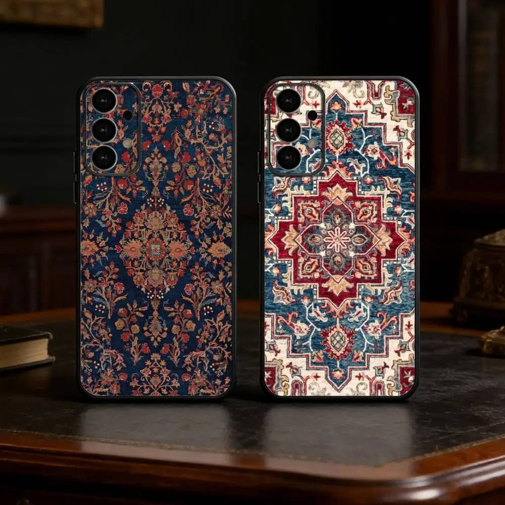 Persian Carpet Floral Pattern phone Case For Samsung S25,24,21,22,23,30,Ultra,20,Plus,Fe,Lite,Note Soft Black Cover