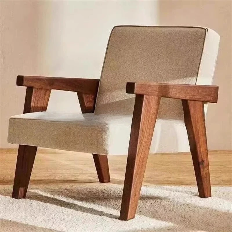 

Medieval armchair small apartment B & B living room single sofa balcony solid wood